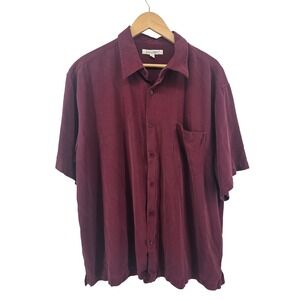 TravelSmith Button Down Shirt Mens XXL Burgundy 100% Silk Textured Short Sleeve